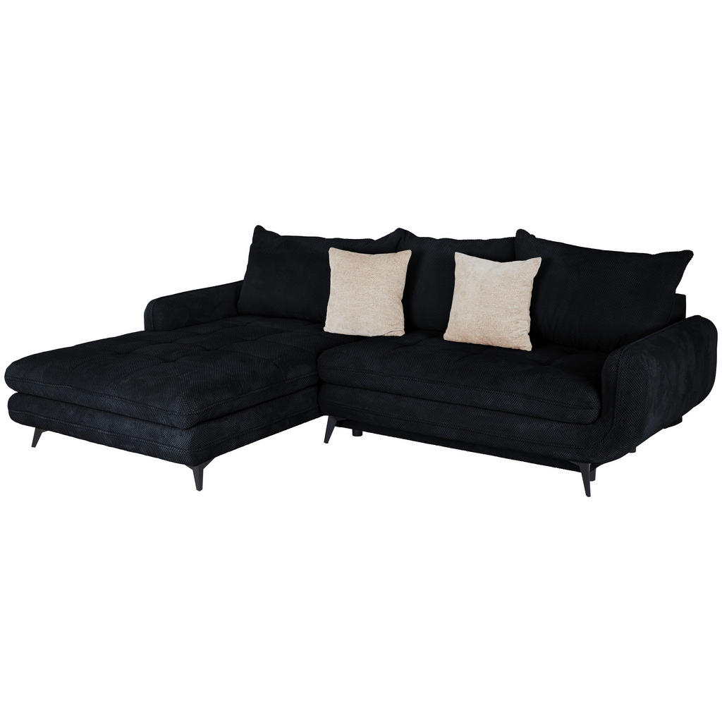 Ecksofa mit Schlaffunktion & Bettkasten Wave Schwarz