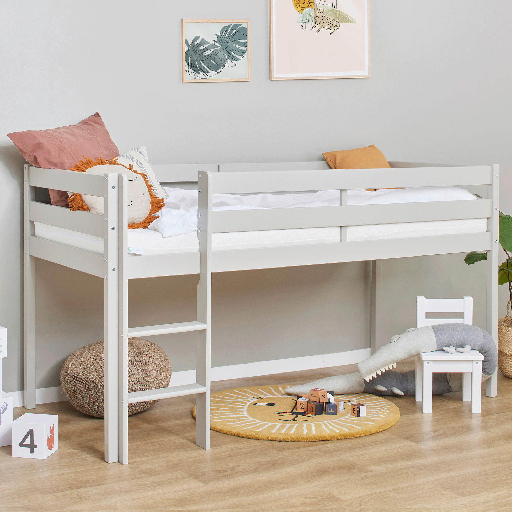 Mid.you Hochbett Grau 90x200 cm