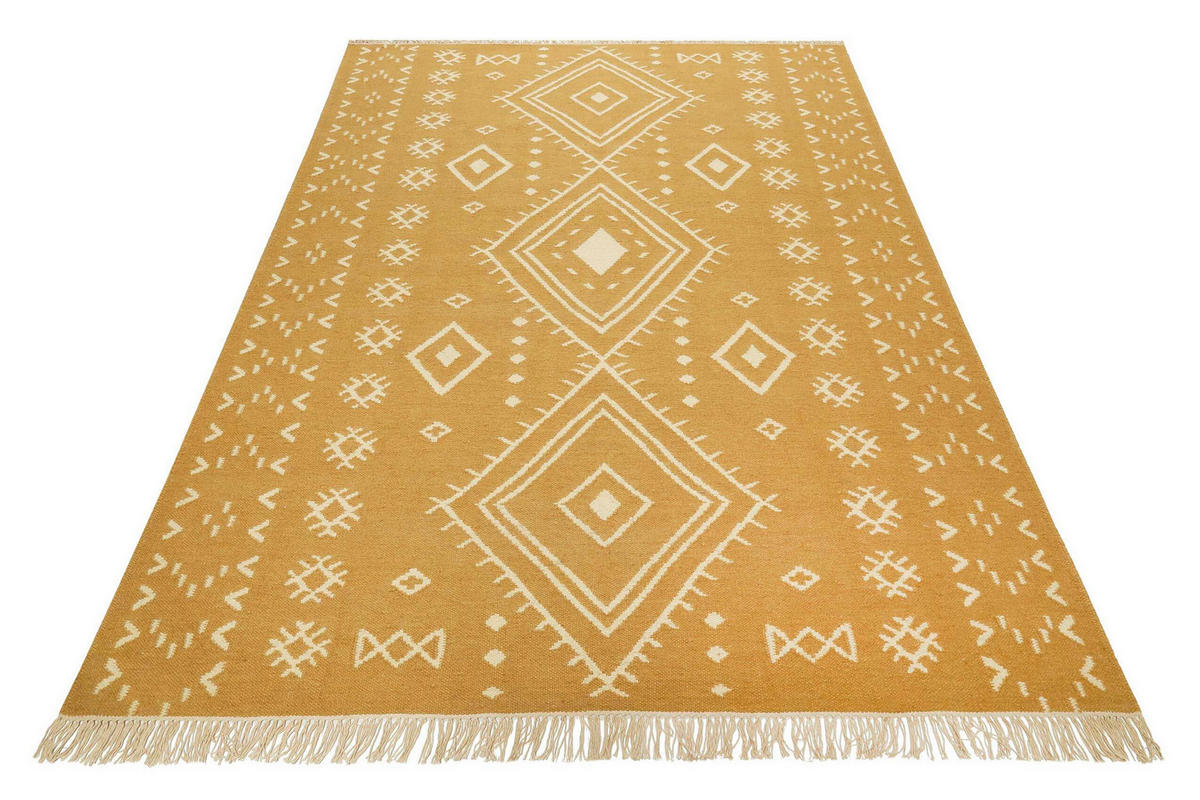 HANDWEBTEPPICH 130/190 cm Monaco Creme, Senfgelb rechteckig  - Senfgelb/Creme, Basics, Textil (130/190cm) - WECON HOME