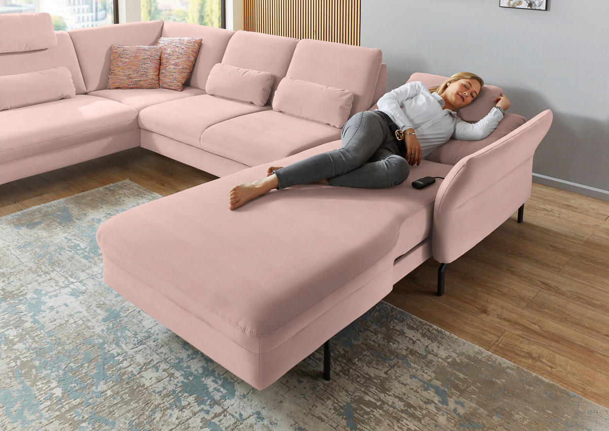 WOHNLANDSCHAFT in Velours Rosa  - Schwarz/Rosa, Design, Textil/Metall (220/335/179cm) - Beldomo System