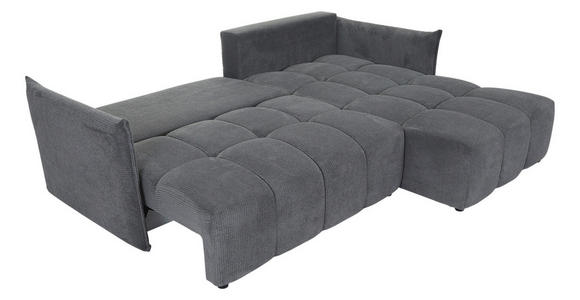 ECKSOFA Grau Plüsch Zierkissen, Rückenkissen, Bettkasten, Schlaffunktion, Rücken echt, Liegefläche im Originalstoff  - Schwarz/Grau, KONVENTIONELL, Kunststoff/Textil (253/192cm) - Carryhome