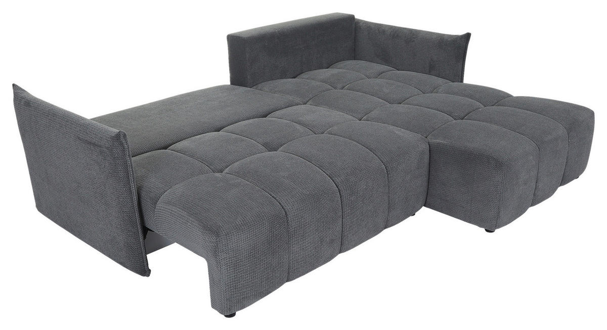 ECKSOFA Grau Plüsch Zierkissen, Rückenkissen, Bettkasten, Schlaffunktion, Rücken echt, Liegefläche im Originalstoff  - Schwarz/Grau, KONVENTIONELL, Kunststoff/Textil (253/192cm) - Carryhome