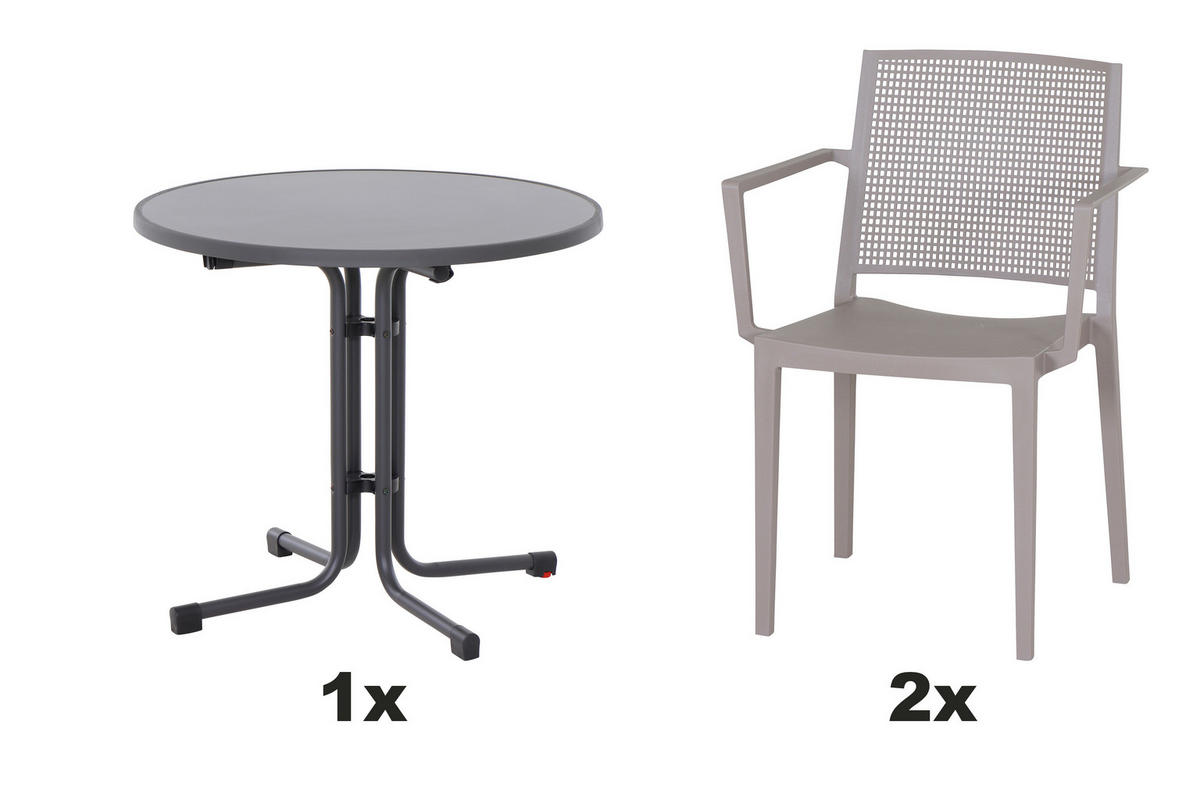 GARTENGARNITUR 3-teilig Stahl  - Taupe/Anthrazit, Basics, Kunststoff/Metall (80/80/80cm) - Siena Garden