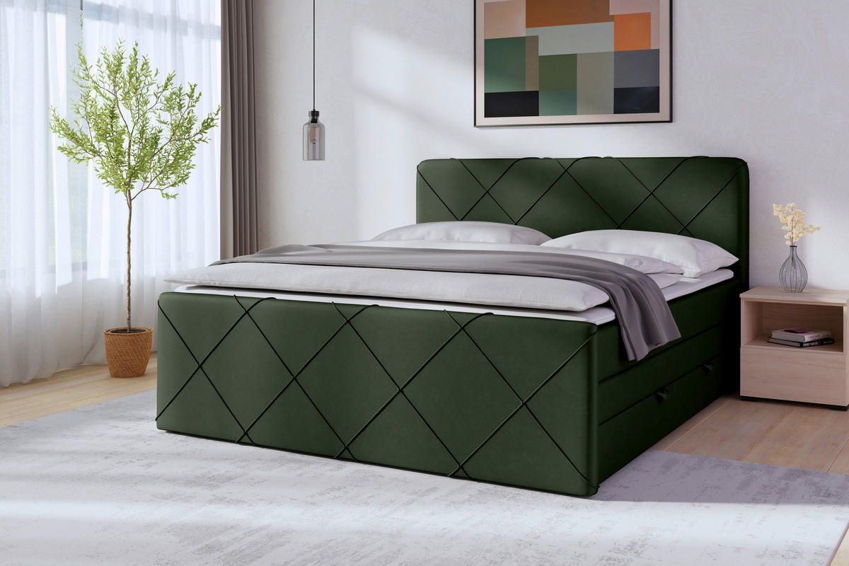 BOXSPRINGBETT 180/200 cm  in Grün  - Schwarz/Grün, Modern, Holz/Kunststoff (180/200cm) - MID.YOU
