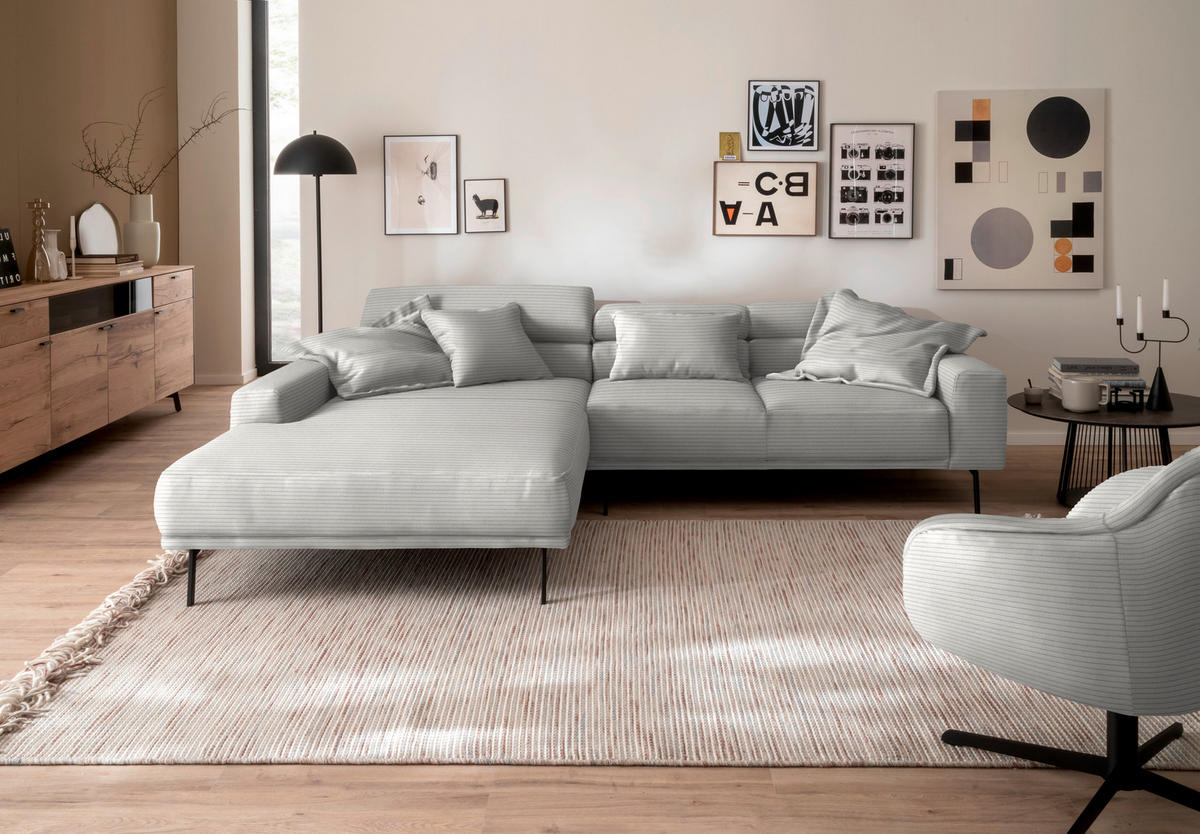 ECKSOFA Cord Greige  - Greige/Schwarz, Design, Textil/Metall (215-217/293cm) - Schöner Wohnen