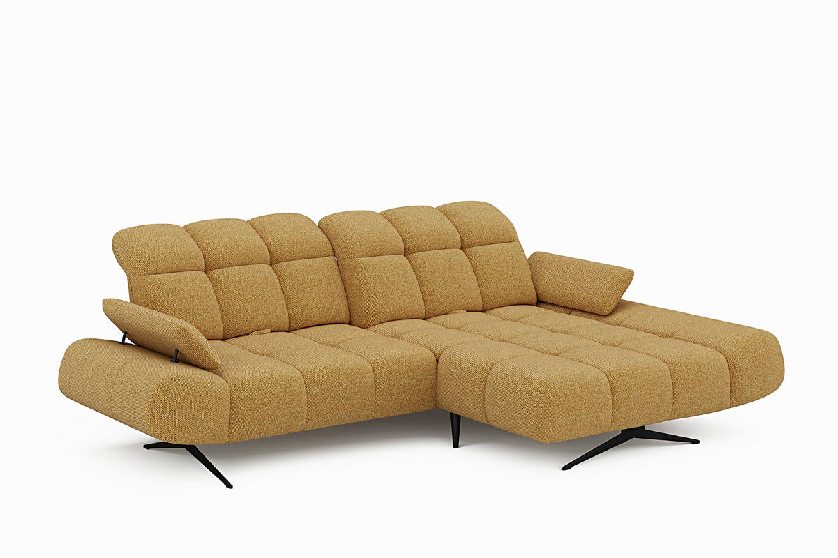 ECKSOFA Honig, Senfgelb Webstoff Armteilverstellung  - Senfgelb/Schwarz, Design, Textil/Metall (286/172cm) - Welnova