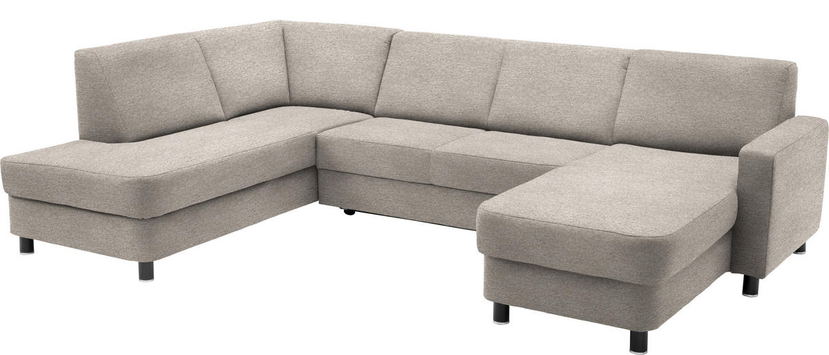 WOHNLANDSCHAFT in Webstoff Beige  - Beige/Schwarz, Design, Holz/Textil (198/296/165cm) - Xora