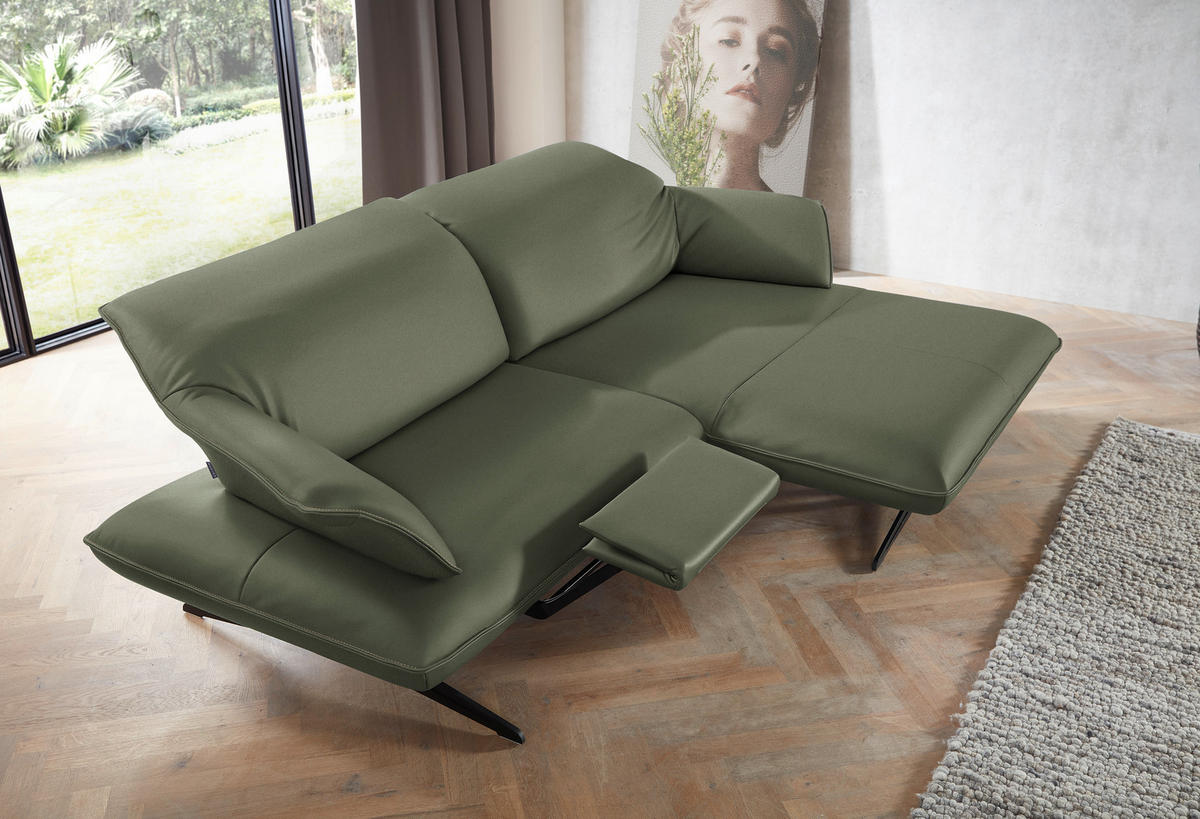 ECKSOFA in Echtleder Grün  252/169 cm  - Beige/Schwarz, Design, Leder/Metall (252/169cm) - Koinor