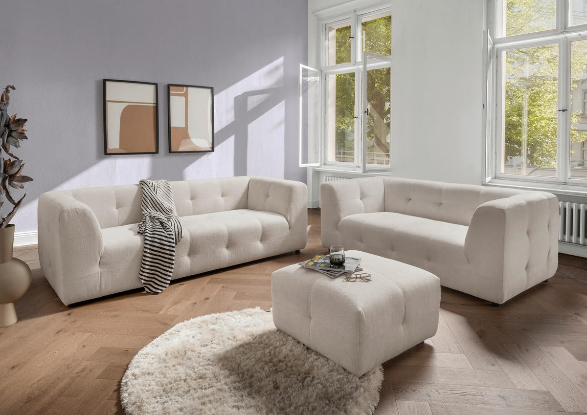 HOCKER in Textil Weiss  - Weiss/Schwarz, Design, Kunststoff/Textil (72/44/72cm) - Livetastic