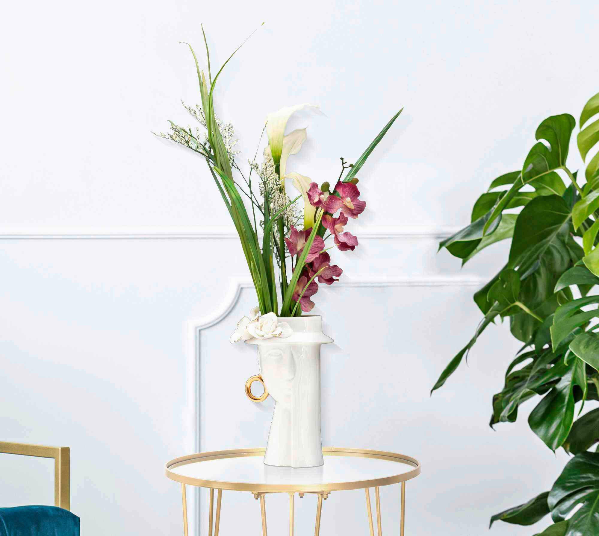 VASE  - Goldfarben/Weiß, Basics, Keramik (15/23.5/13.3cm)