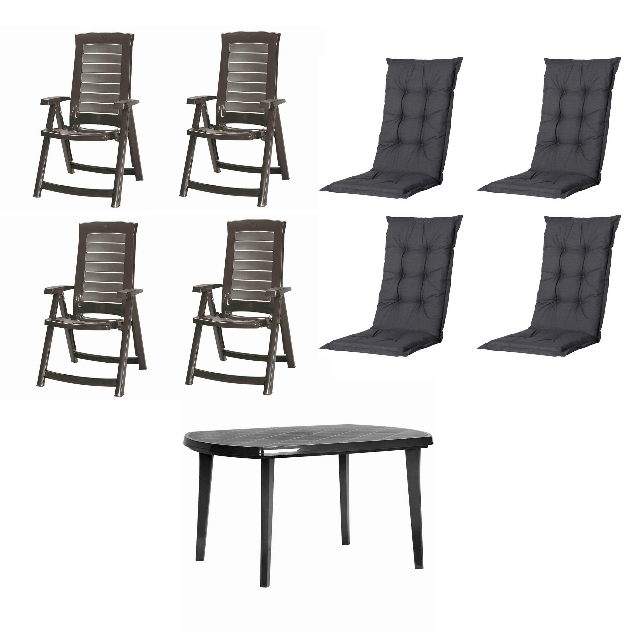 GARTENTISCHGRUPPE  - Schwarz/Grau, MODERN, Kunststoff/Textil (90/95/137cm) - Gardenson