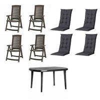 GARTENTISCHGRUPPE  - Schwarz/Grau, MODERN, Kunststoff/Textil (90/95/137cm) - Gardenson