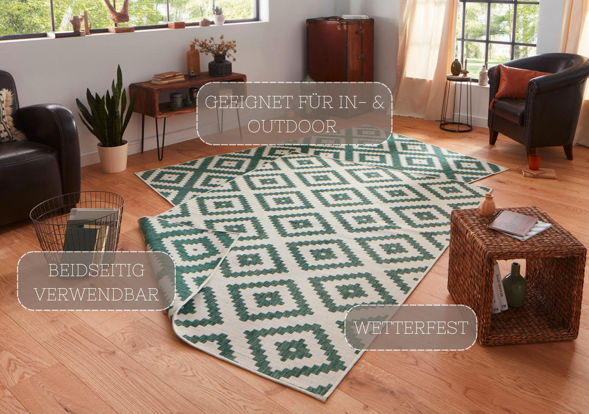 OUTDOORTEPPICH 80/150 cm Twin Creme, Grün  - Creme/Grün, Basics, Kunststoff (80/150cm) - Novel