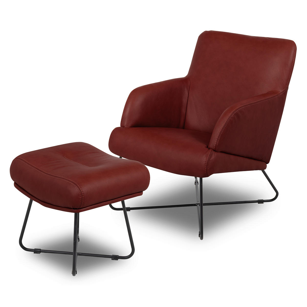 SESSELSET Echtleder Kirschrot  - Kirschrot/Schwarz, Design, Leder/Metall (67/87/74cm) - Livetastic