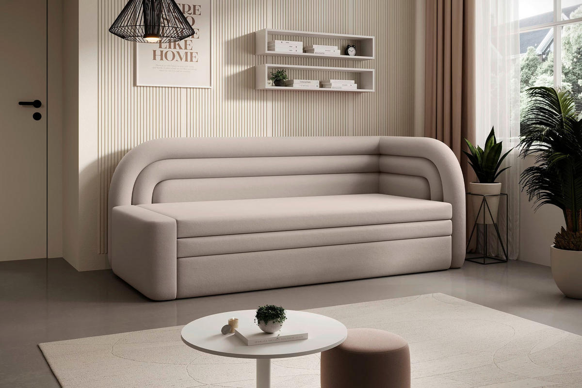RÉCAMIERE Samt Beige  - Beige/Schwarz, Design, Kunststoff/Textil (223/80/86cm) - P & B