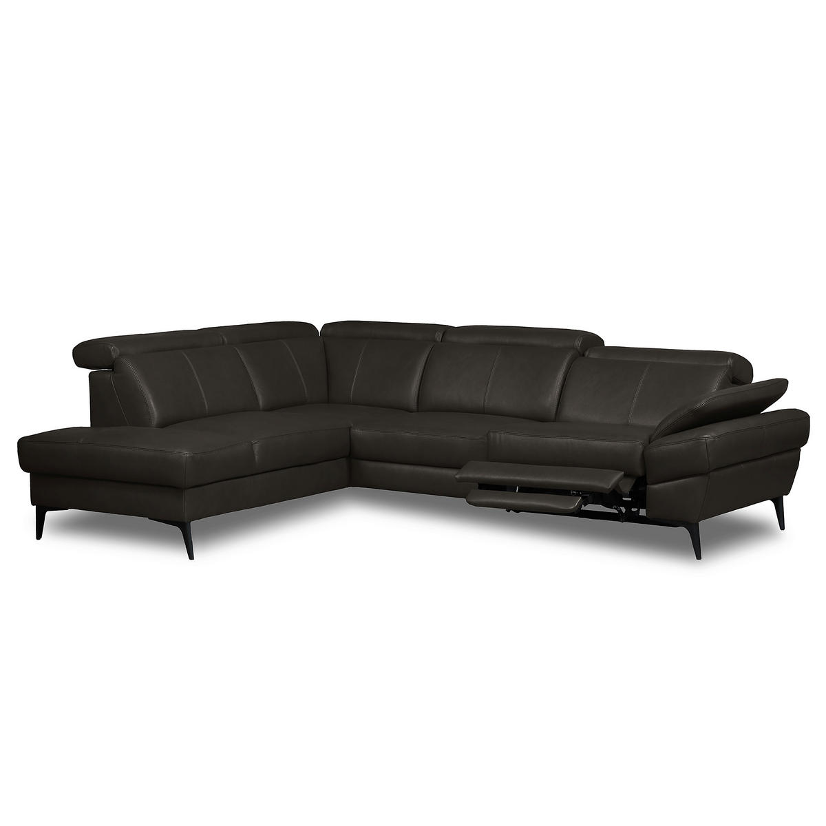 ECKSOFA  in Lederlook Echtleder Dunkelbraun  211/264 cm  - Dunkelbraun/Schwarz, Design, Leder/Textil (211/264cm) - Livetastic