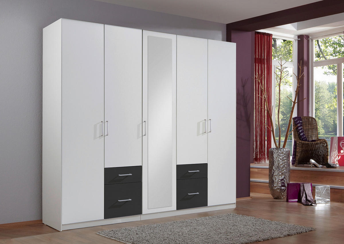 DREHTÜRENSCHRANK in Graphitfarben, Weiss  - Weiss/Silberfarben, Design, Glas/Holzwerkstoff (225/210/58cm) - MID.YOU