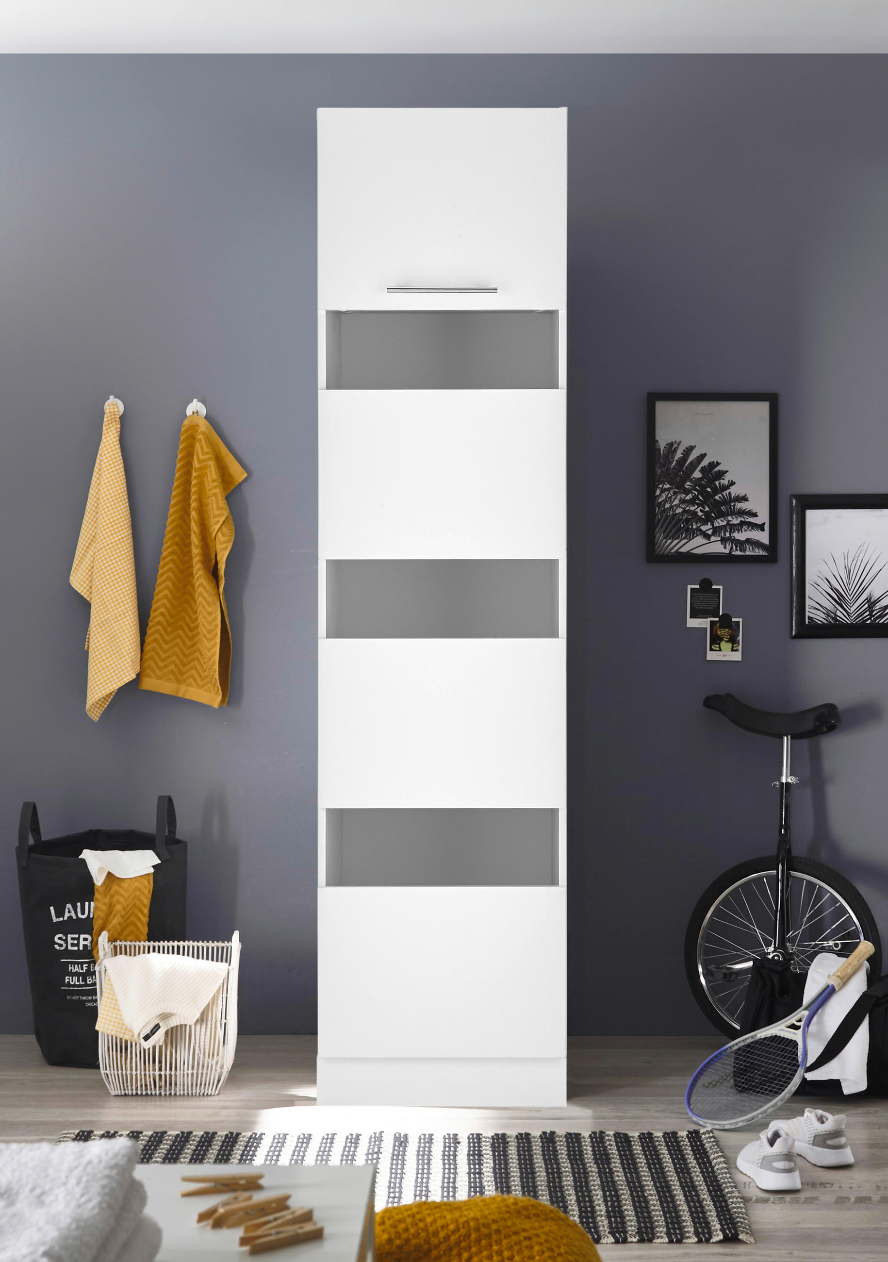 WÄSCHESCHRANK 50/200/67,6 cm  in Weiss  - Weiss/Edelstahlfarben, Konventionell, Holzwerkstoff/Metall (50/200/67,6cm) - Respekta