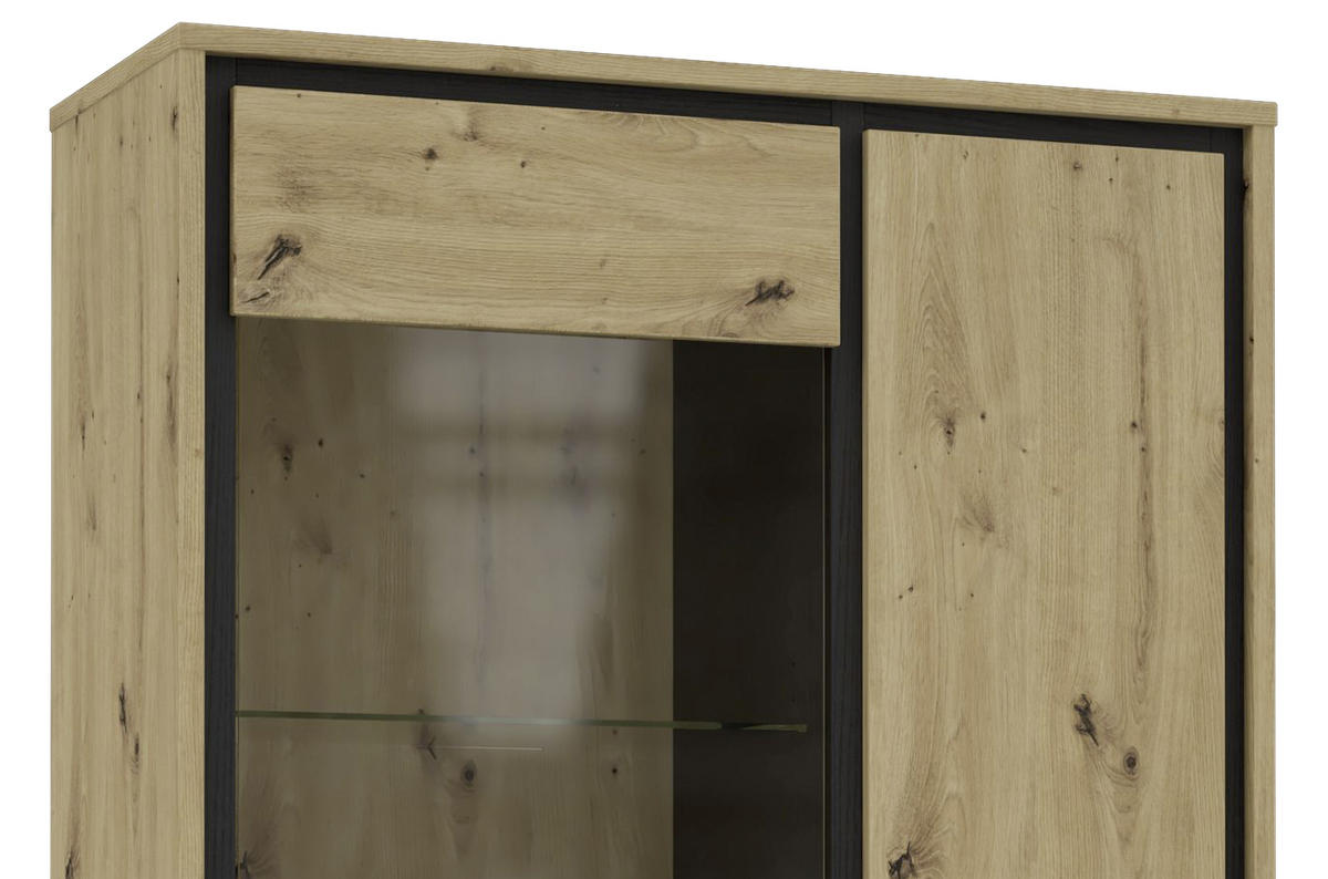 HIGHBOARD  in 101.4/161/41.5 cm  - Eichefarben/Schwarz, Basics, Glas/Holzwerkstoff (101.4/161/41.5cm) - Livetastic