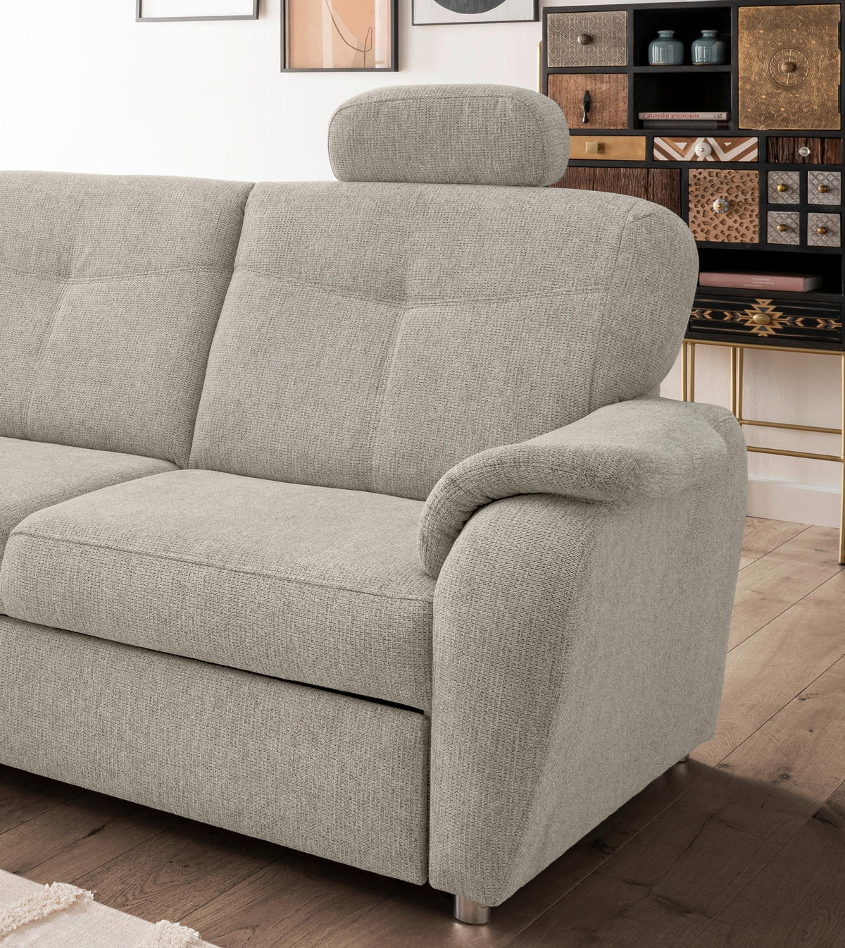 ECKSCHLAFSOFA in Chenille Beige  - Chromfarben/Beige, Modern, Kunststoff/Textil (180/264cm) - Livetastic