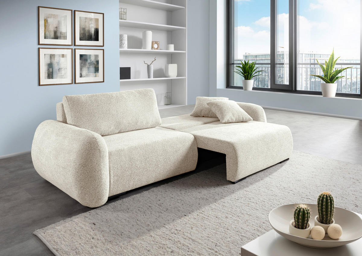 SCHLAFSOFA Flachgewebe Beige  inkl. Zierkissen, Rückenkissen, Bettkasten, Schlaffunktion, Rücken echt, Liegefläche im Originalstoff  - Beige/Schwarz, KONVENTIONELL, Kunststoff/Textil (250/74/92cm) - Carryhome