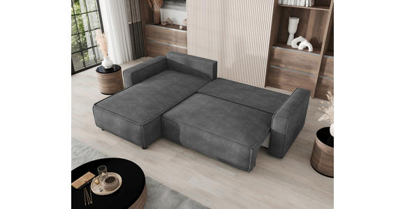 ECKSOFA Dunkelgrau Cord Zierkissen, Rückenkissen, Bettkasten, Schlaffunktion, Rücken echt, Liegefläche im Originalstoff  - Dunkelgrau/Schwarz, MODERN, Kunststoff/Textil (190/280cm) - Carryhome