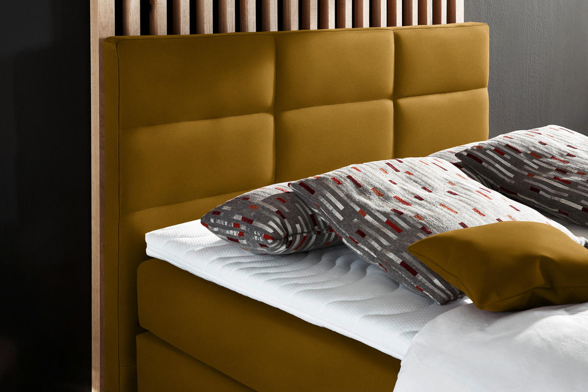BOXSPRINGBETT 140/200 cm  in Currygelb  - Currygelb/Alufarben, Konventionell, Textil/Metall (140/200cm) - Dieter Knoll