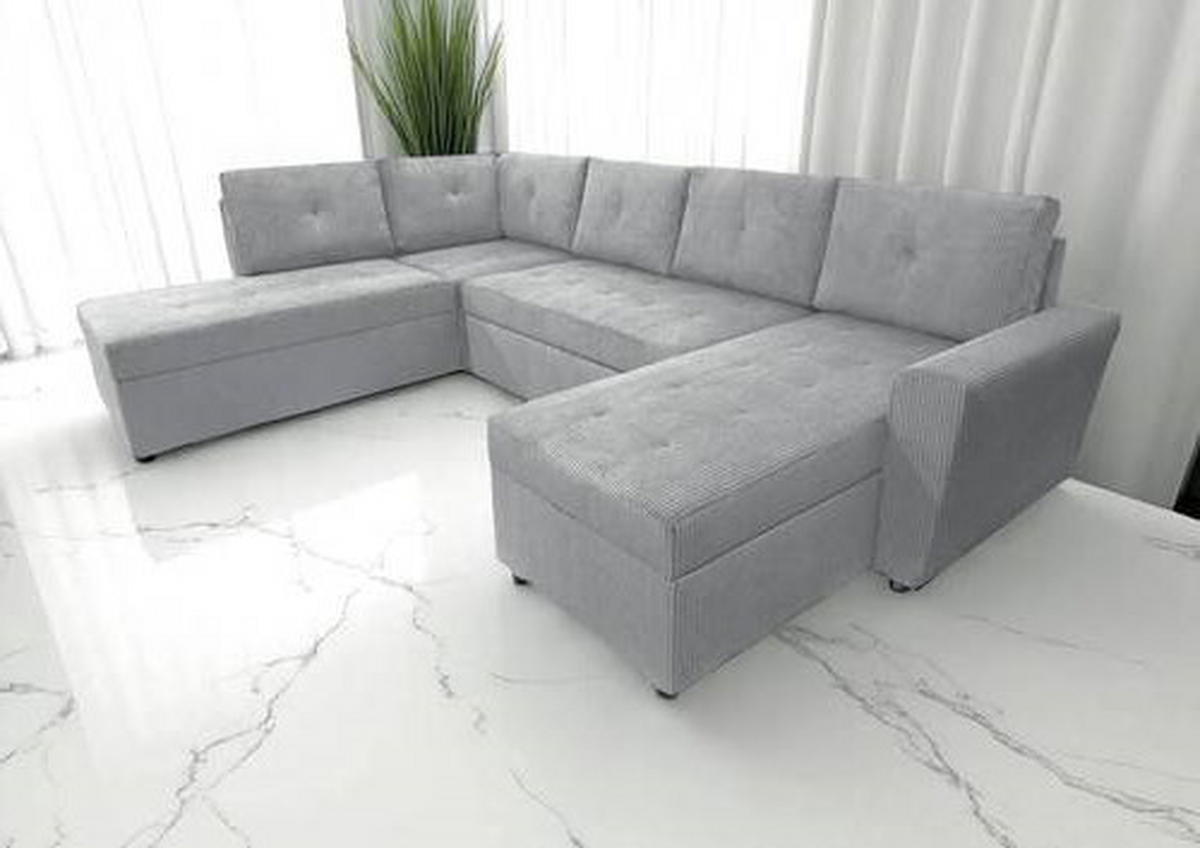 WOHNLANDSCHAFT in Cord Hellgrau  - Hellgrau/Schwarz, Design, Kunststoff/Textil (212/297/155cm) - MID.YOU
