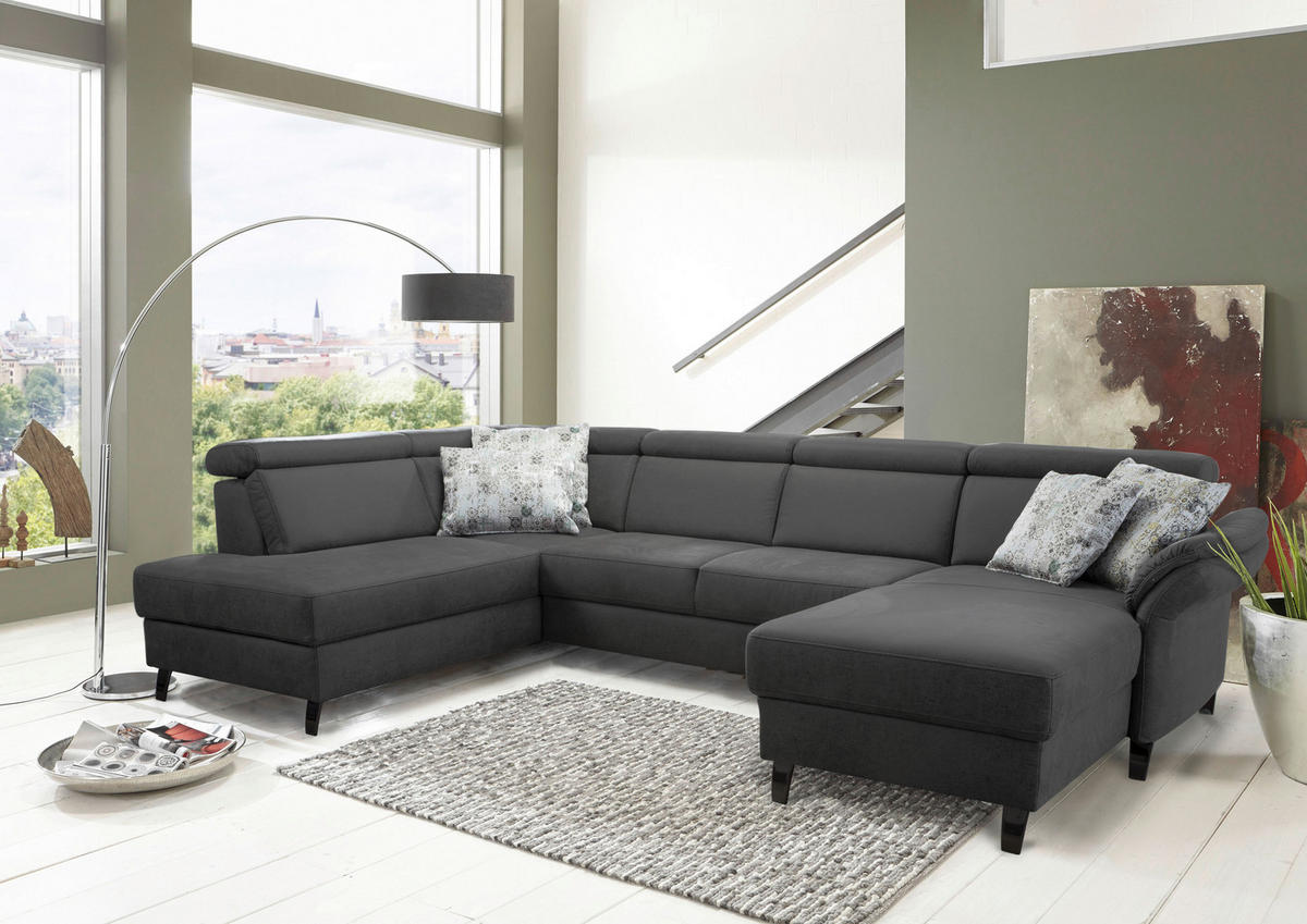 WOHNLANDSCHAFT in Mikrofaser Grau, Schwarz  - Schwarz/Grau, KONVENTIONELL, Textil/Metall (193/317/165cm) - Sit & More