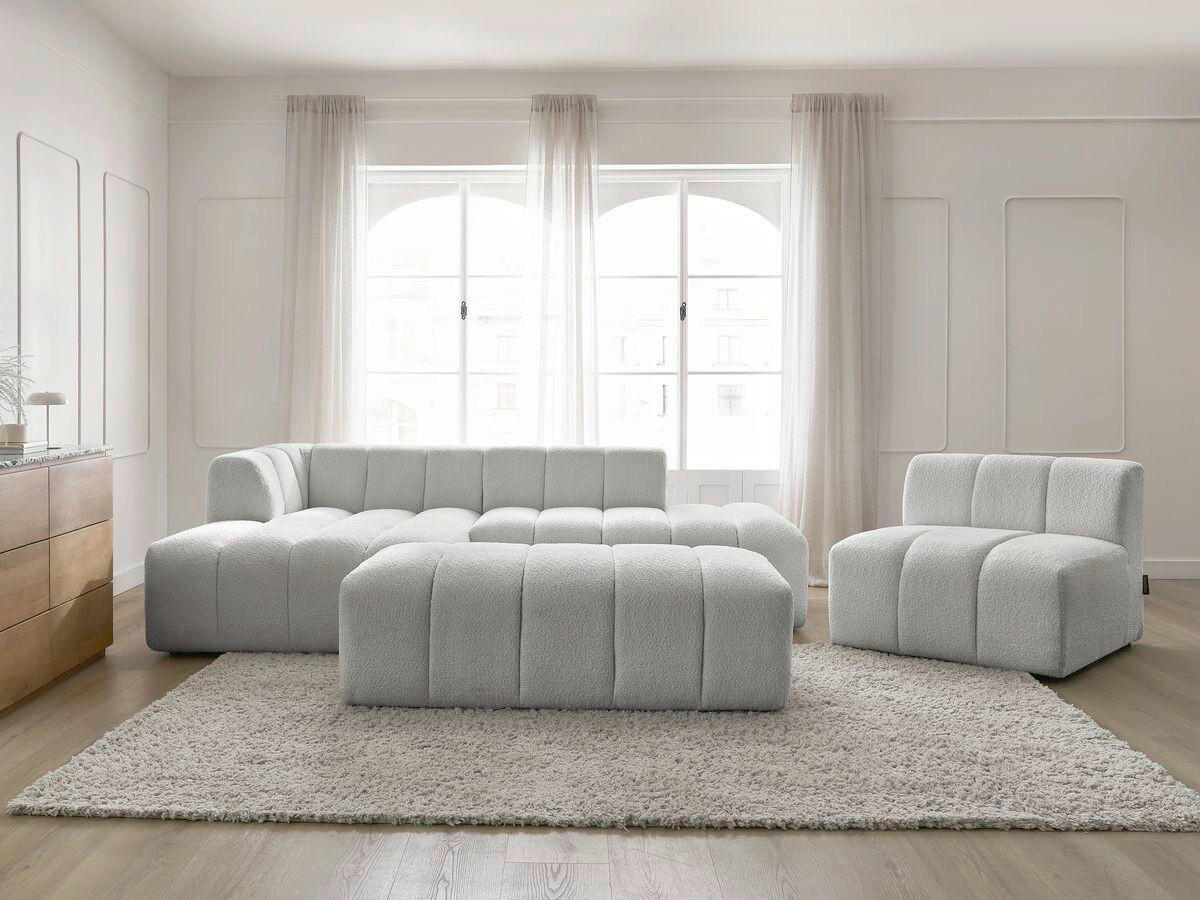 ECKSOFA Ottomane links  ANNECY Hellgrau Bouclé  - Hellgrau/Schwarz, MODERN, Kunststoff/Textil (170/262cm)