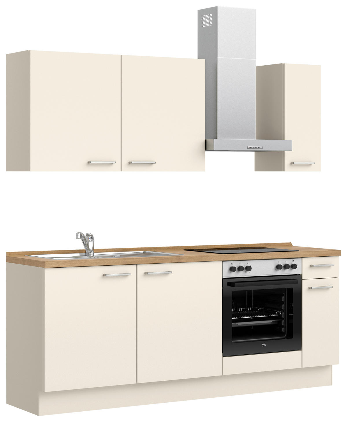 KÜCHENBLOCK Touch 210 cm  in Eichefarben, Magnolie  - Edelstahlfarben/Eichefarben, MODERN, Holzwerkstoff/Metall (210cm) - Nobilia