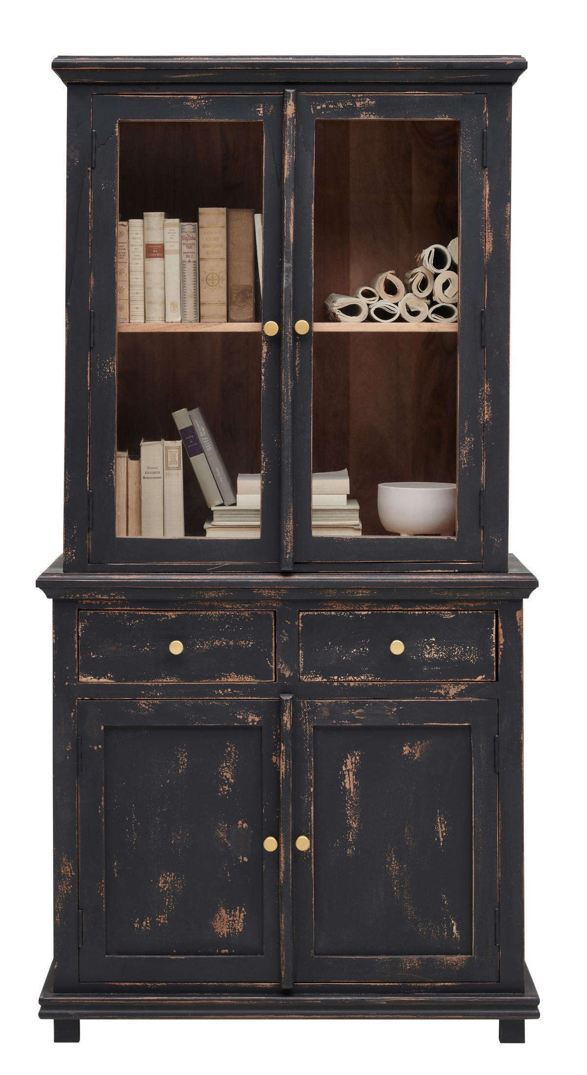 VITRINE Schwarz  80/178/42 cm  - Goldfarben/Schwarz, Lifestyle, Glas/Holz (80/178/42cm) - Ambia Home