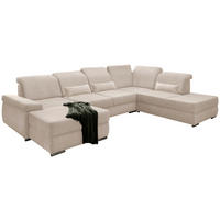 WOHNLANDSCHAFT Creme Velours  - Chromfarben/Creme, MODERN, Textil/Metall (186/375/250cm) - Livetastic