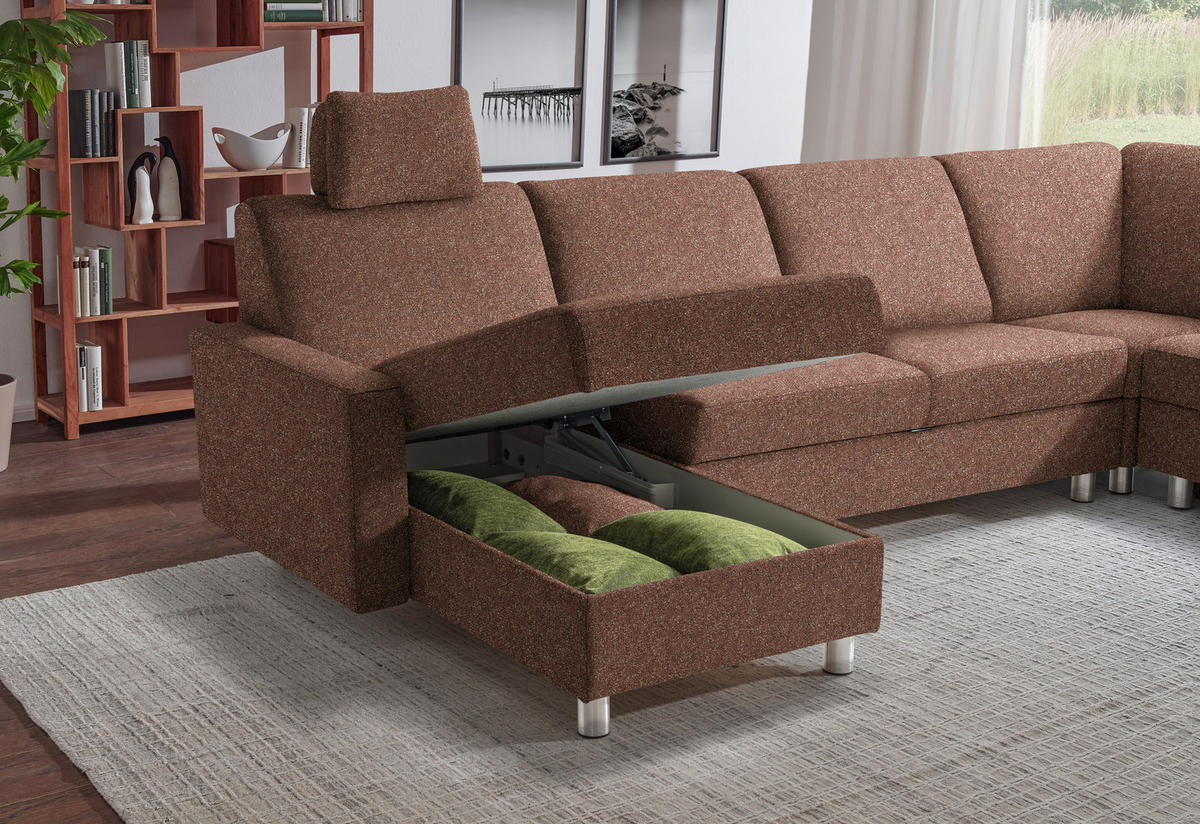 WOHNLANDSCHAFT  in Mikrovelours Terracotta  - Anthrazit/Terracotta, KONVENTIONELL, Textil (158/323/237cm) - Sedda