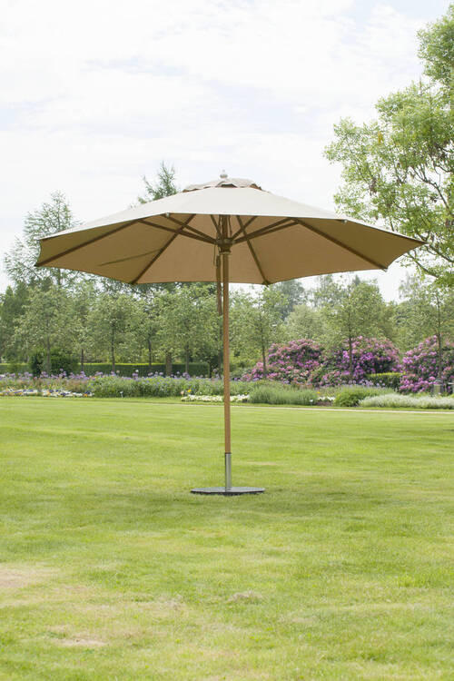 SONNENSCHIRM 350 cm  - Taupe/Braun, Design, Leder/Holz (350/280cm) - Zebra 