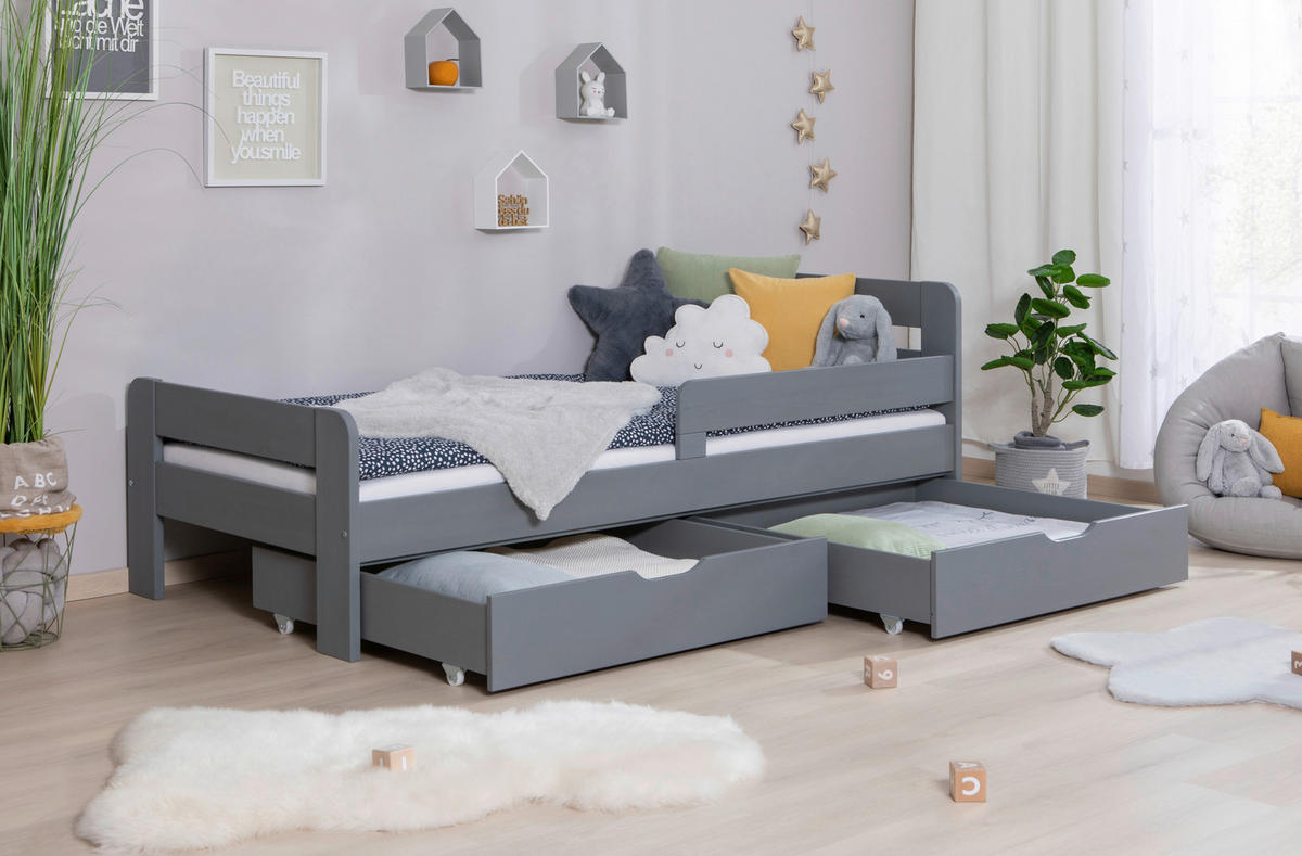 STAURAUMBETT 90/200 cm  in Hellgrau   - Hellgrau, Modern, Holz (90/200cm) - MID.YOU