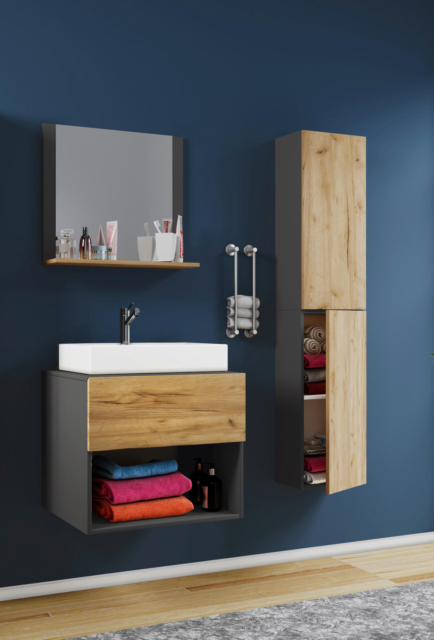 BADEZIMMER 4-teilig in 94 cm - Honigeiche/Weiss, Modern, Keramik/Holzwerkstoff (94cm) - MID.YOU