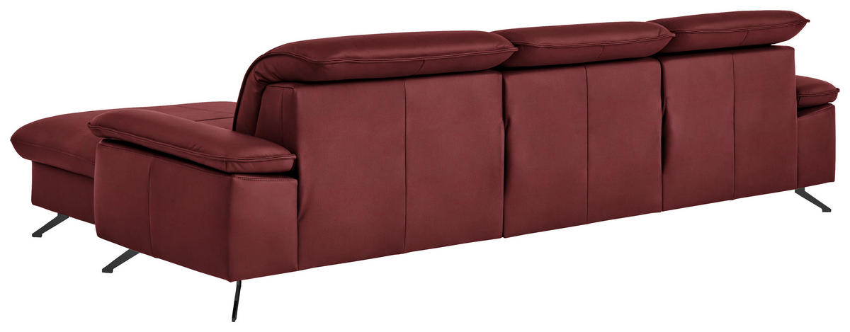 ECKSOFA  Echtleder Rot  - Rot/Schwarz, Design, Leder/Metall (307/169cm) - Beldomo Premium