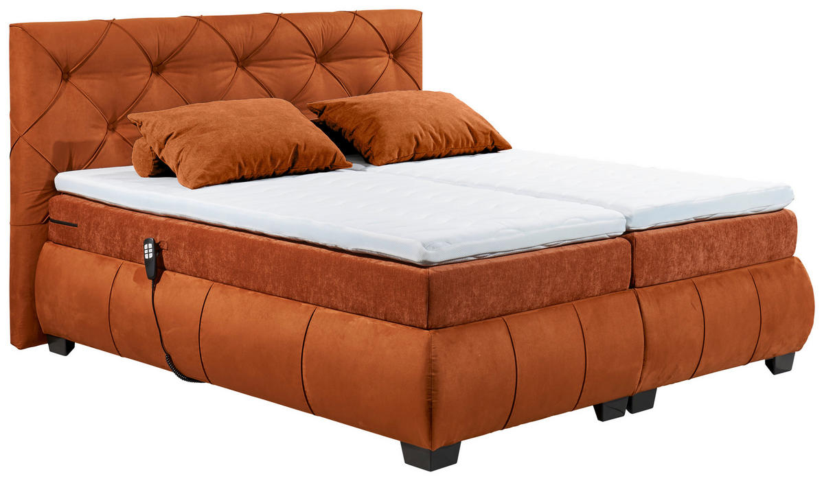 KONTINENTALSÄNG 180/200 cm  i cognacfärgad  - cognacfärgad/svart, Modern, trämaterial/textil (180/200cm) - MID.YOU