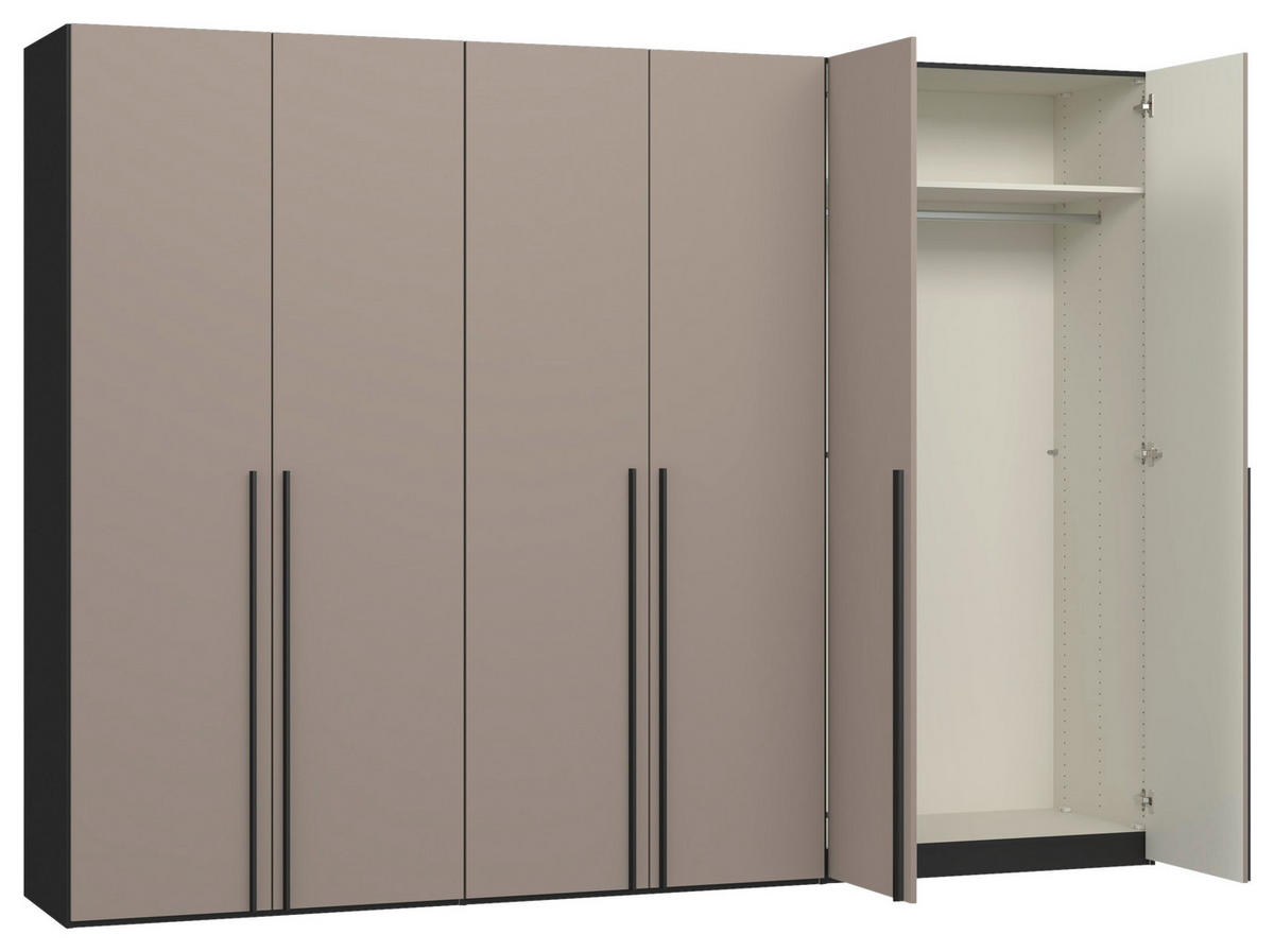 DREHTÜRENSCHRANK 303/220/59 cm,  in Schwarz, Hellbraun, 6-türig  - Hellbraun/Schwarz, Design, Glas/Holzwerkstoff (303/220/59cm) - Jutzler