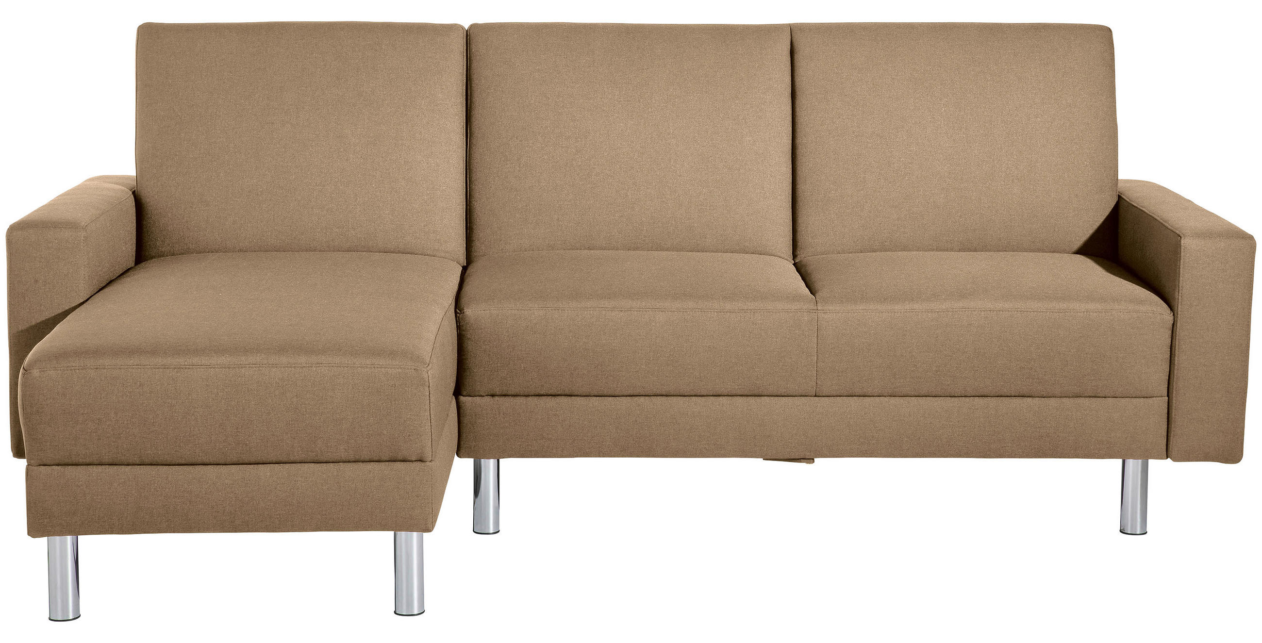 ECKSCHLAFSOFA inkl. Hocker  in Flachgewebe Sandfarben  - Sandfarben/Chromfarben, KONVENTIONELL, Textil/Metall (152/230cm) - Max Winzer