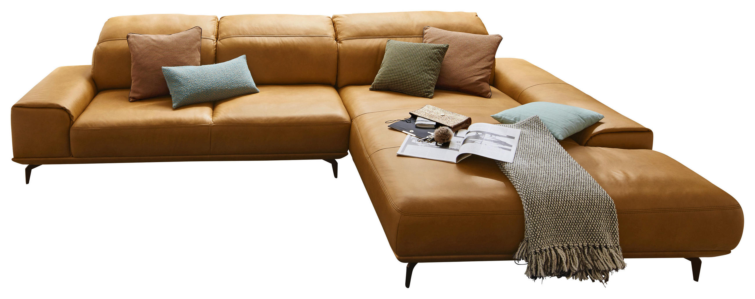 ECKSOFA MR 2490 Gelb Echtleder  - Gelb/Bronzefarben, Design, Leder/Metall (342/207cm) - Musterring