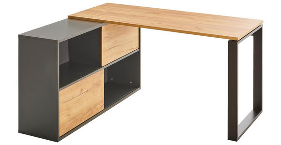 ECKSCHREIBTISCH 145/120/75 cm  in Graphitfarben, Eichefarben  - Eichefarben/Schwarz, MODERN, Holzwerkstoff/Metall (145/120/75cm) - Novel