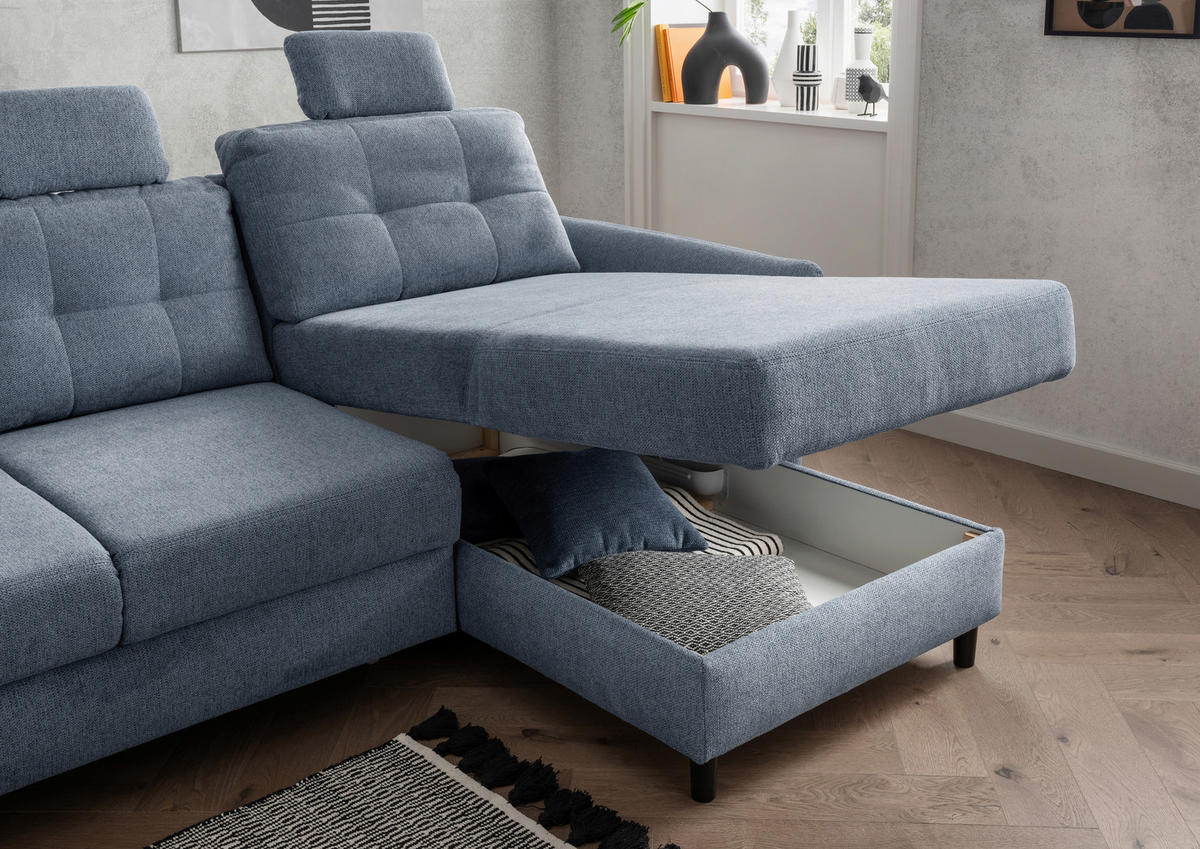 ECKSOFA in Chenille Hellblau  - Blau/Silberfarben, Modern, Holz/Textil (250-280/176cm) - Livetastic
