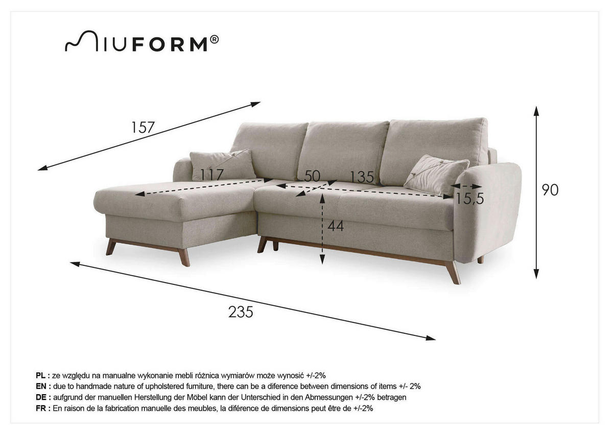 Colțar, textil, teracotă, 157/235 cm - teracotă/culoare natur, lemn/textil (157/235cm) - MID.YOU