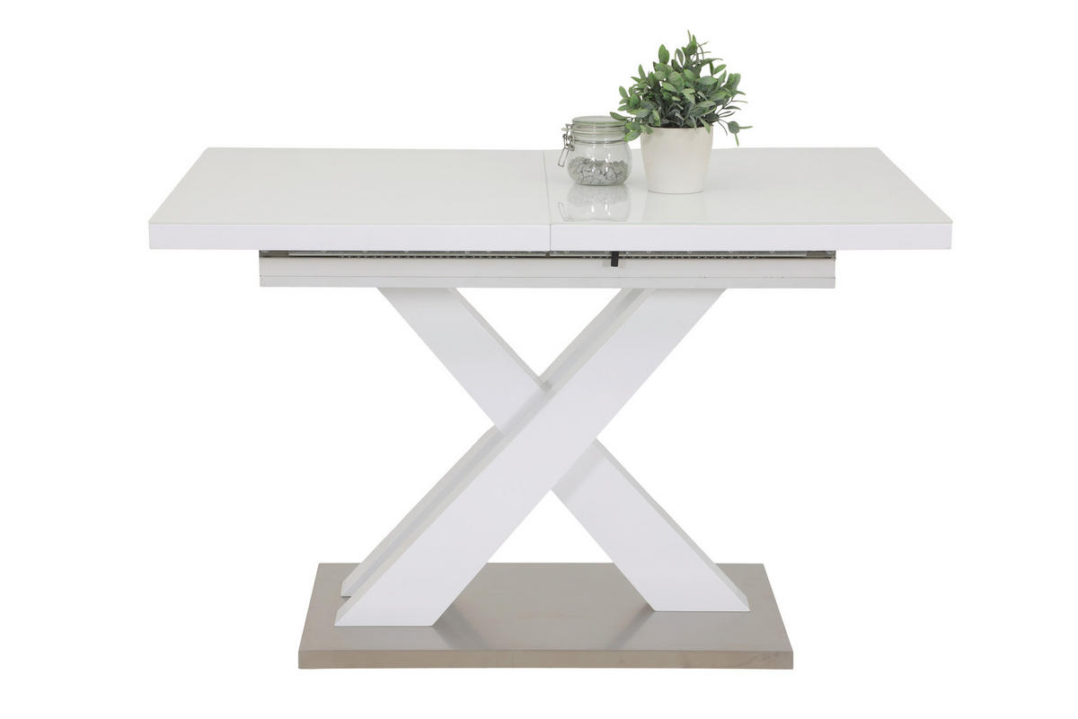 ESSTISCH in Glas, Holzwerkstoff 120-160/80/75 cm  - Weiß Hochglanz, MODERN, Glas/Holzwerkstoff (120-160/80/75cm) - MID.YOU