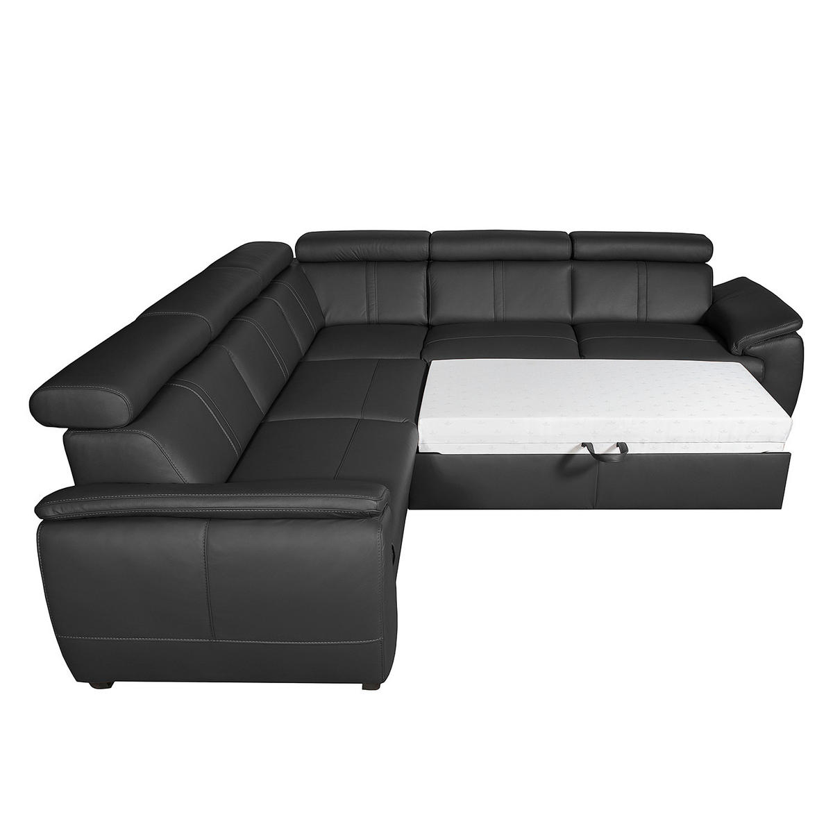 ECKSOFA Schwarz Echtleder  - Wengefarben/Schwarz, Design, Leder/Holz (265/265cm) - Livetastic
