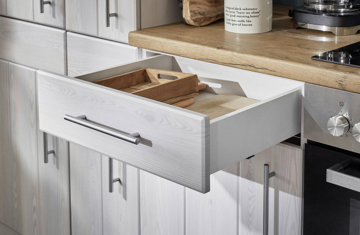 Eckküche Anton Landhaus 220/172 cm  in Weiß, Lärchefarben  - Wildeiche/Edelstahlfarben, Basics, Holzwerkstoff/Metall (220/172cm) - Respekta