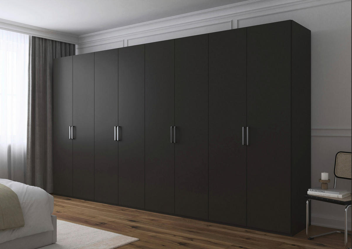 DREHTÜRENSCHRANK 400/235/61 cm,  in Graphitfarben, 8-türig  - Edelstahlfarben/Graphitfarben, Basics, Holzwerkstoff/Metall (400/235/61cm) - Novel