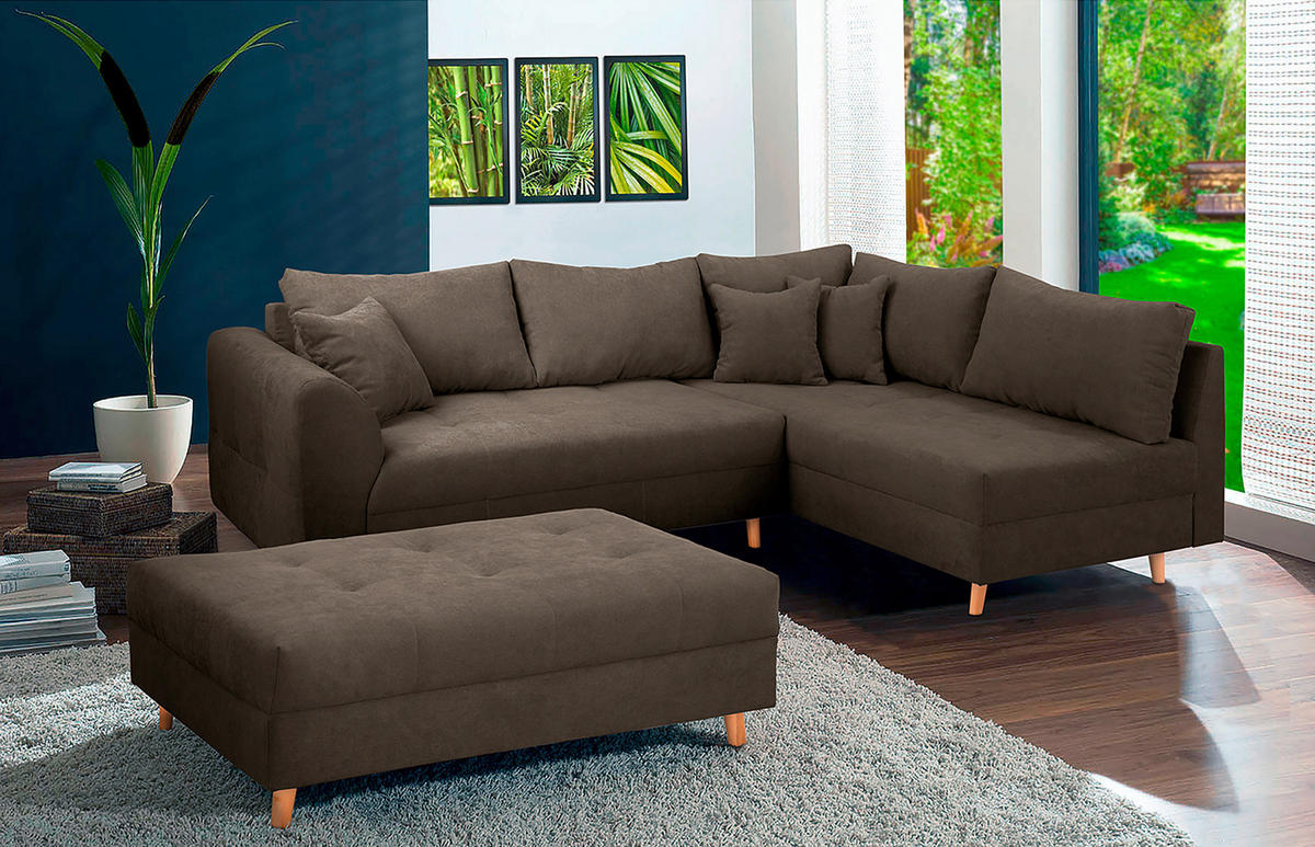 ECKSOFA inkl. Hocker Ariella Braun Mikrofaser  - Naturfarben/Braun, Design, Holz/Textil (161/231cm) - Livetastic
